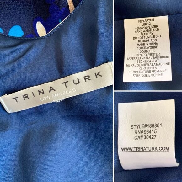 Trina Turk Found In Translation Kaciee Wrap Midi Dress Blue Multi Size 6-8 M - Picture 8 of 12